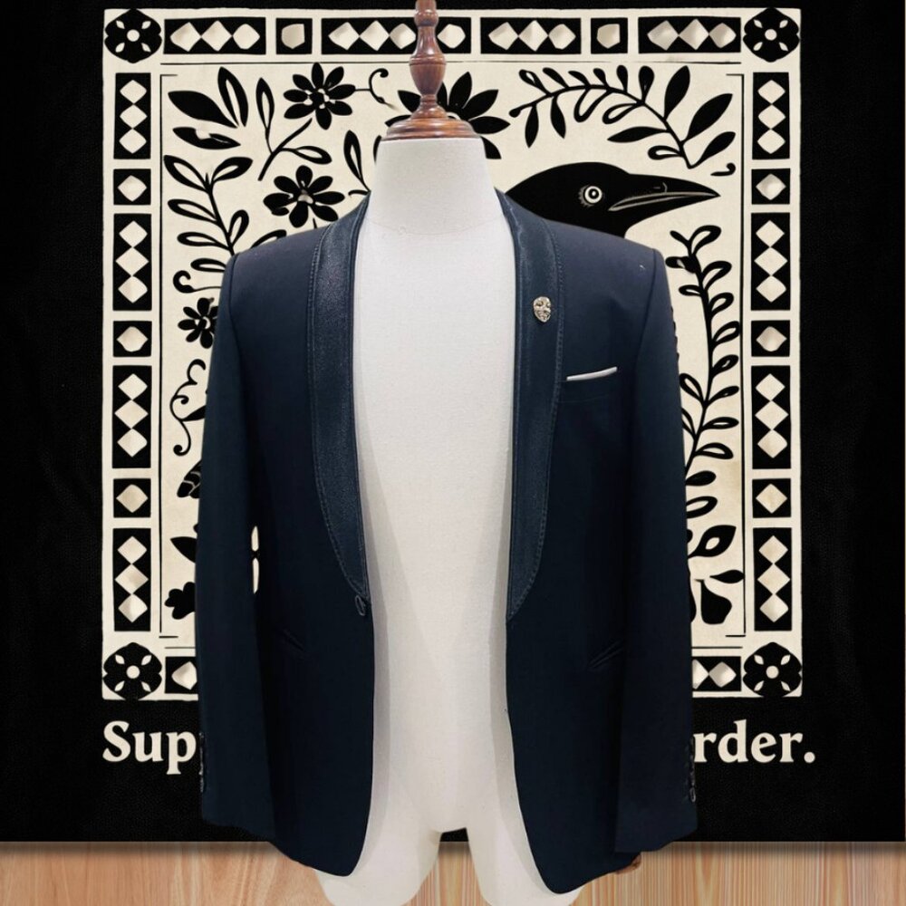 Men’s Black Tuxedo Blazer Slim Fit Shawl Lapel Formal Jacket Size 50 Regular